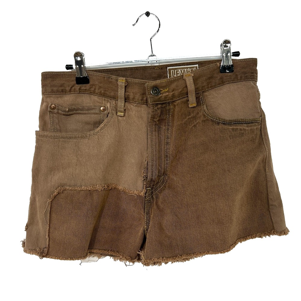 Levi's 559‎ Patchwork Distressed Cutoff Denim Shorts W34 Brown Frayed Hem Grunge